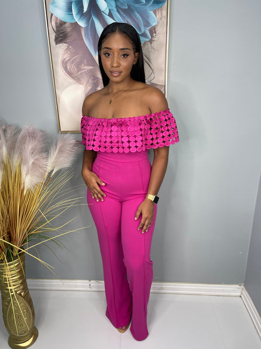 Crochet Band Jumpsuit (Magenta)