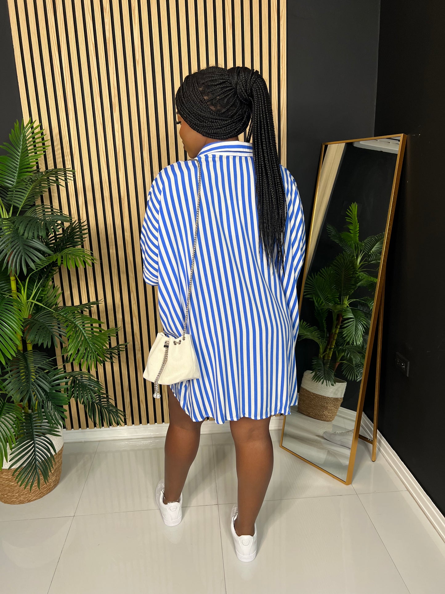 Striped Shirt Dress (Blue)