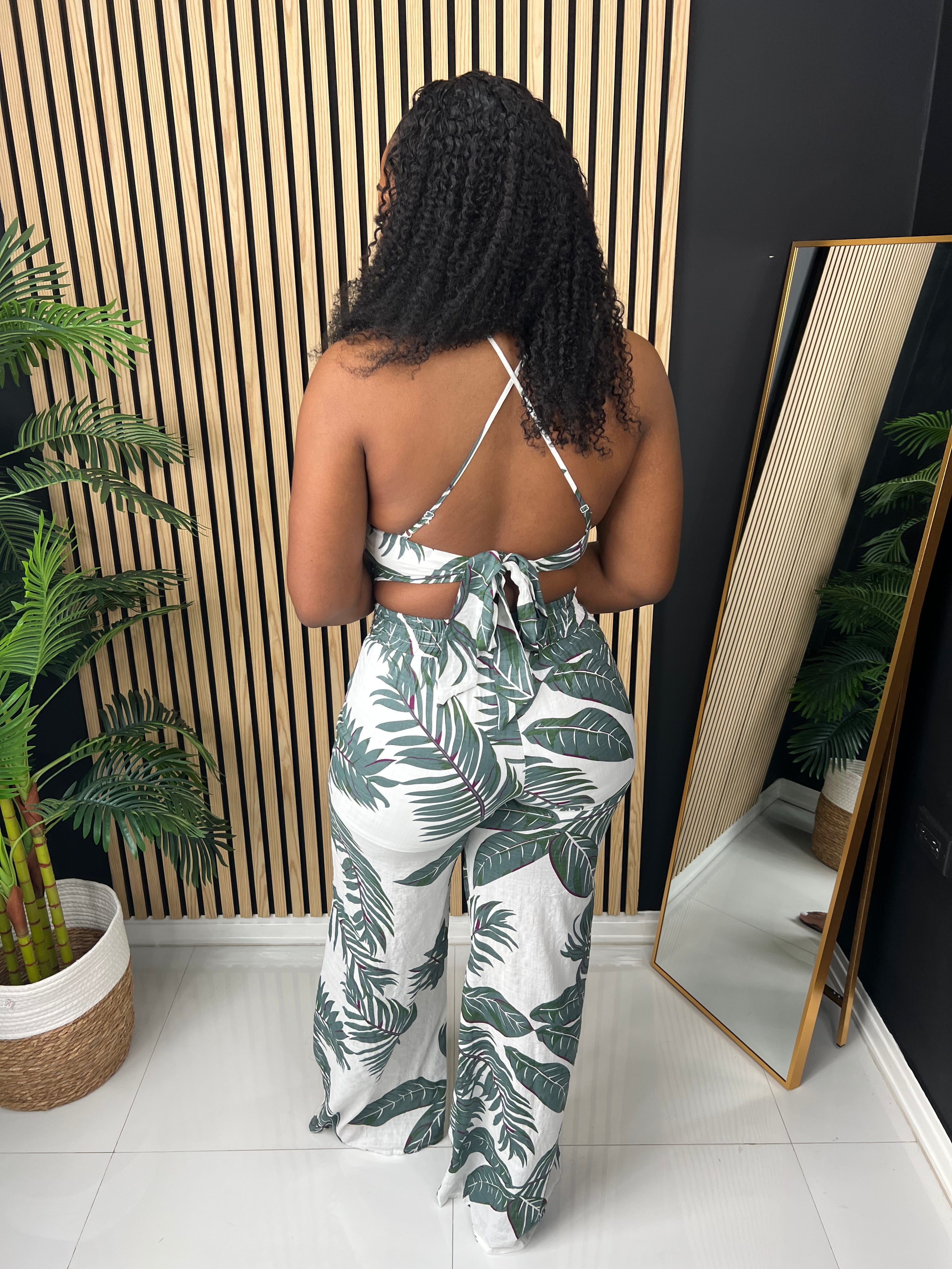 Garden Printed Pants Set (White/Green)