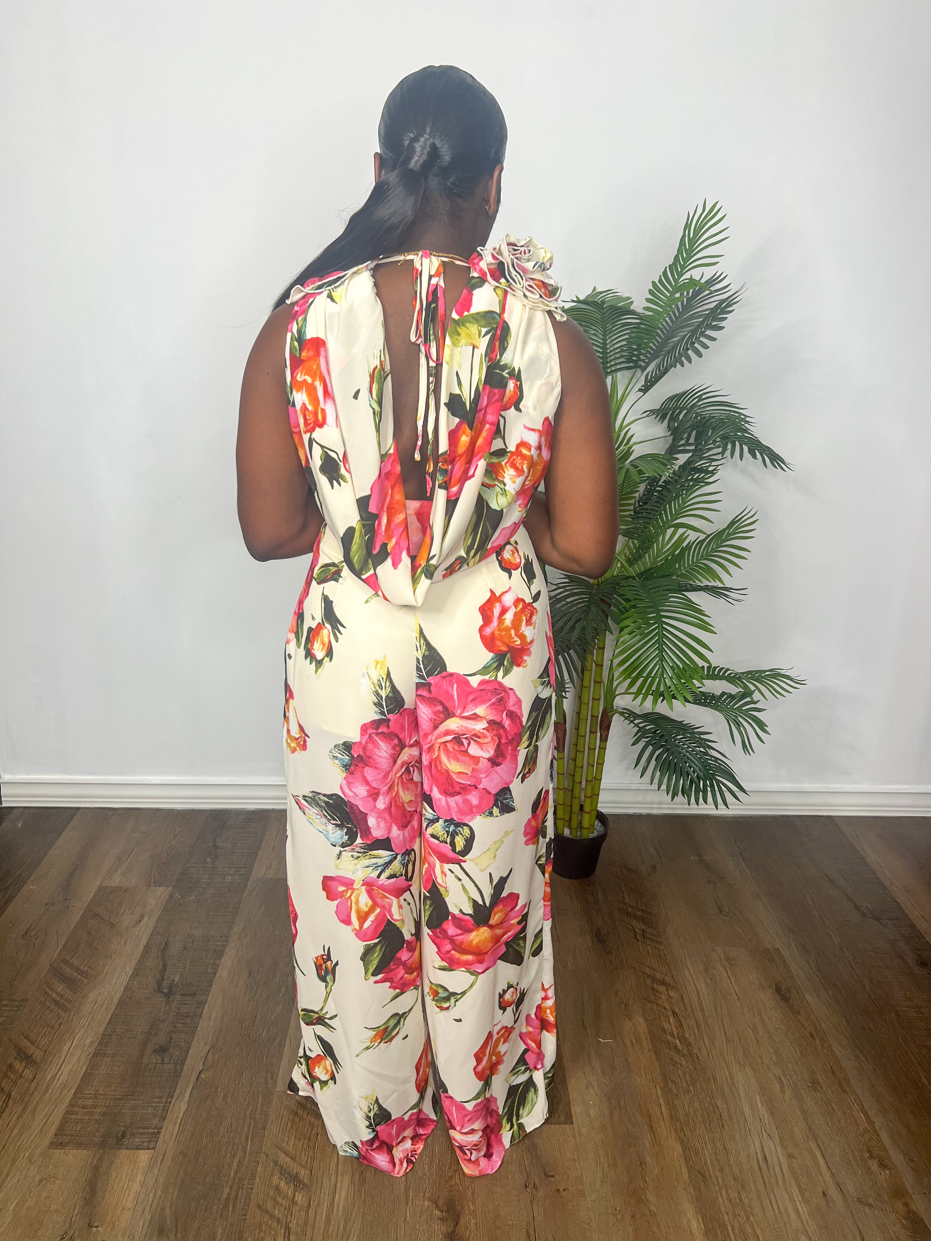 Floral Cowl Jumpsuit (Ivory Multi)