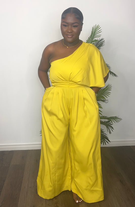 Cinched Wide Leg Jumpsuit (Yellow/Freesia)