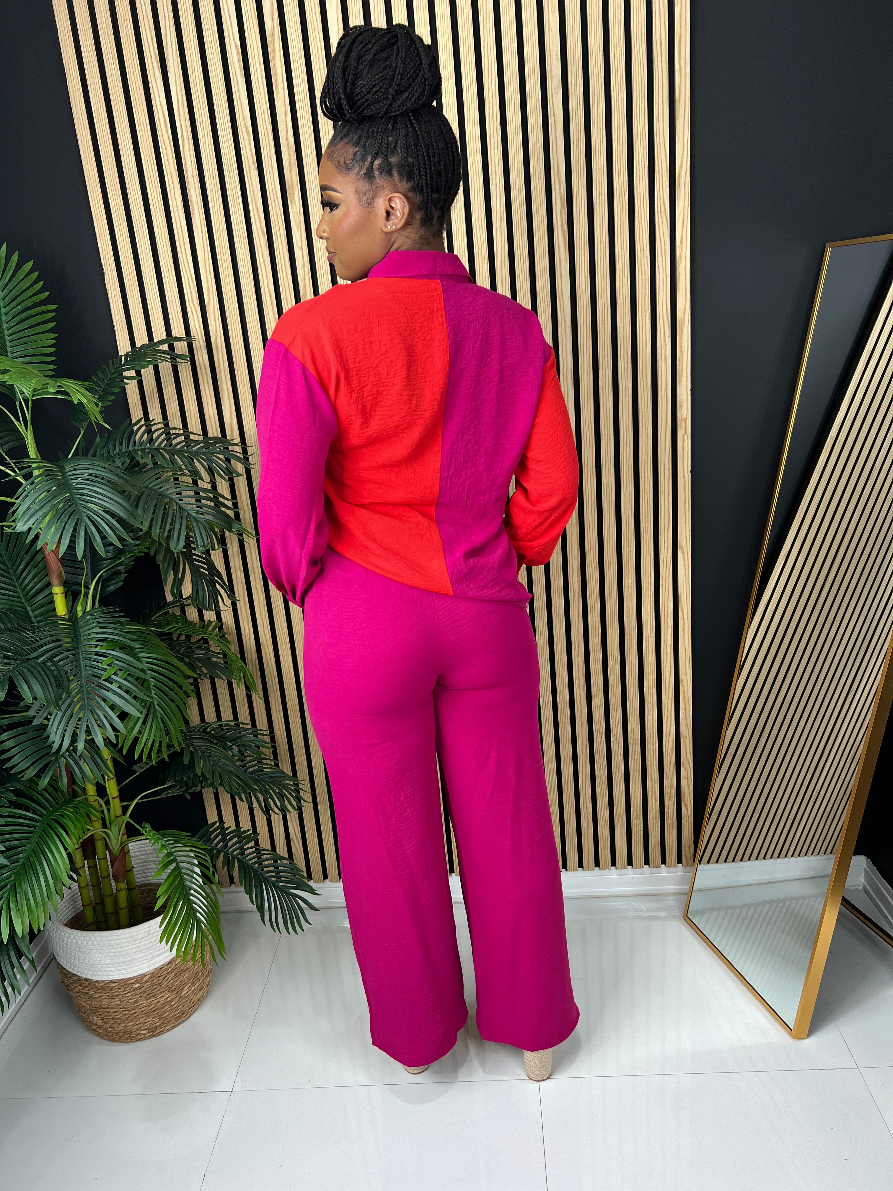 Color Block Pants Set (Magenta Combo)