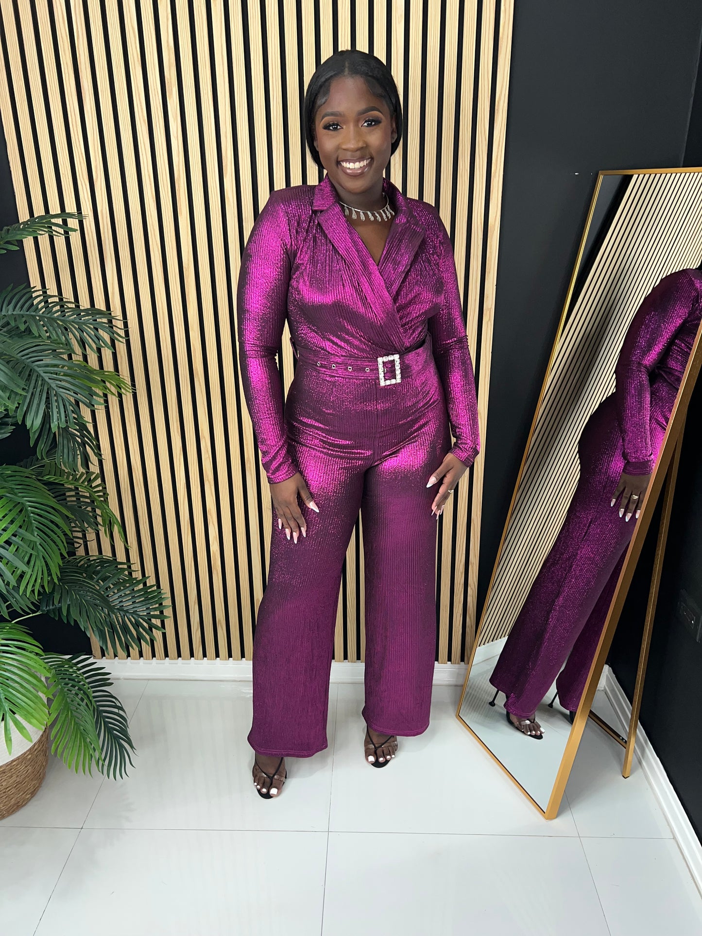 Rhea Metallic Jumpsuit (Fuchsia)