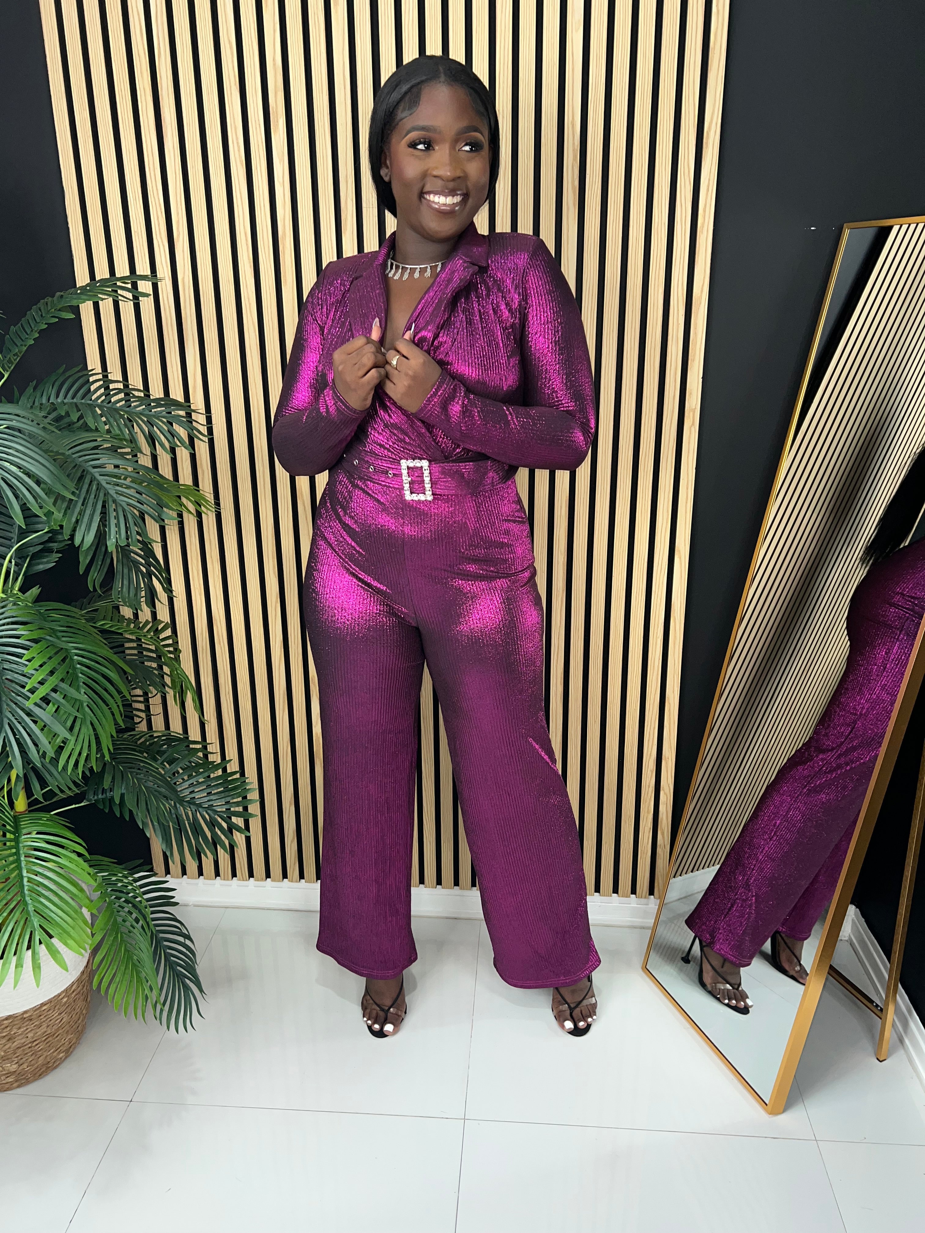 Rhea Metallic Jumpsuit (Fuchsia)