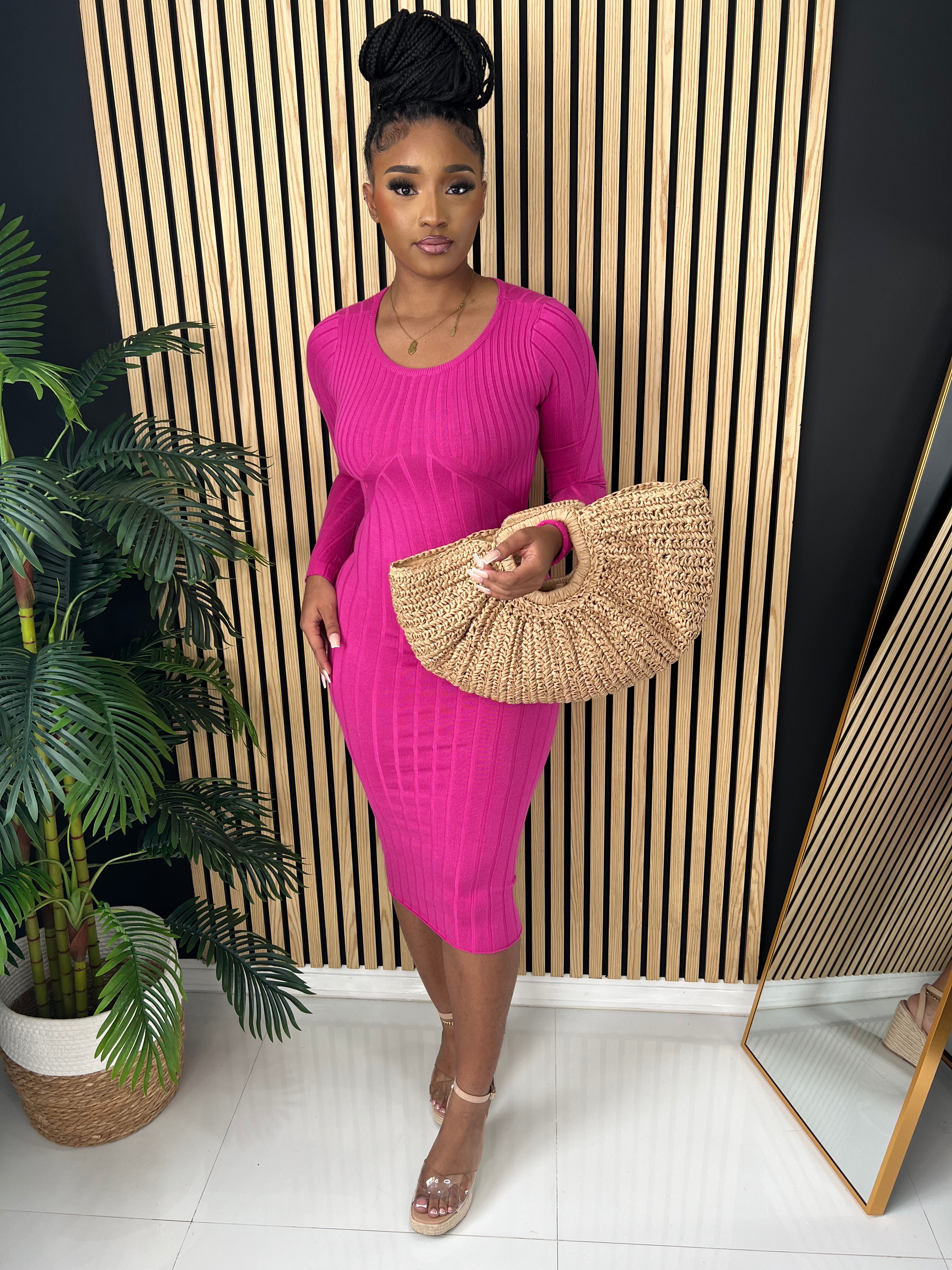 Knit Midi Dress (Fuchsia)