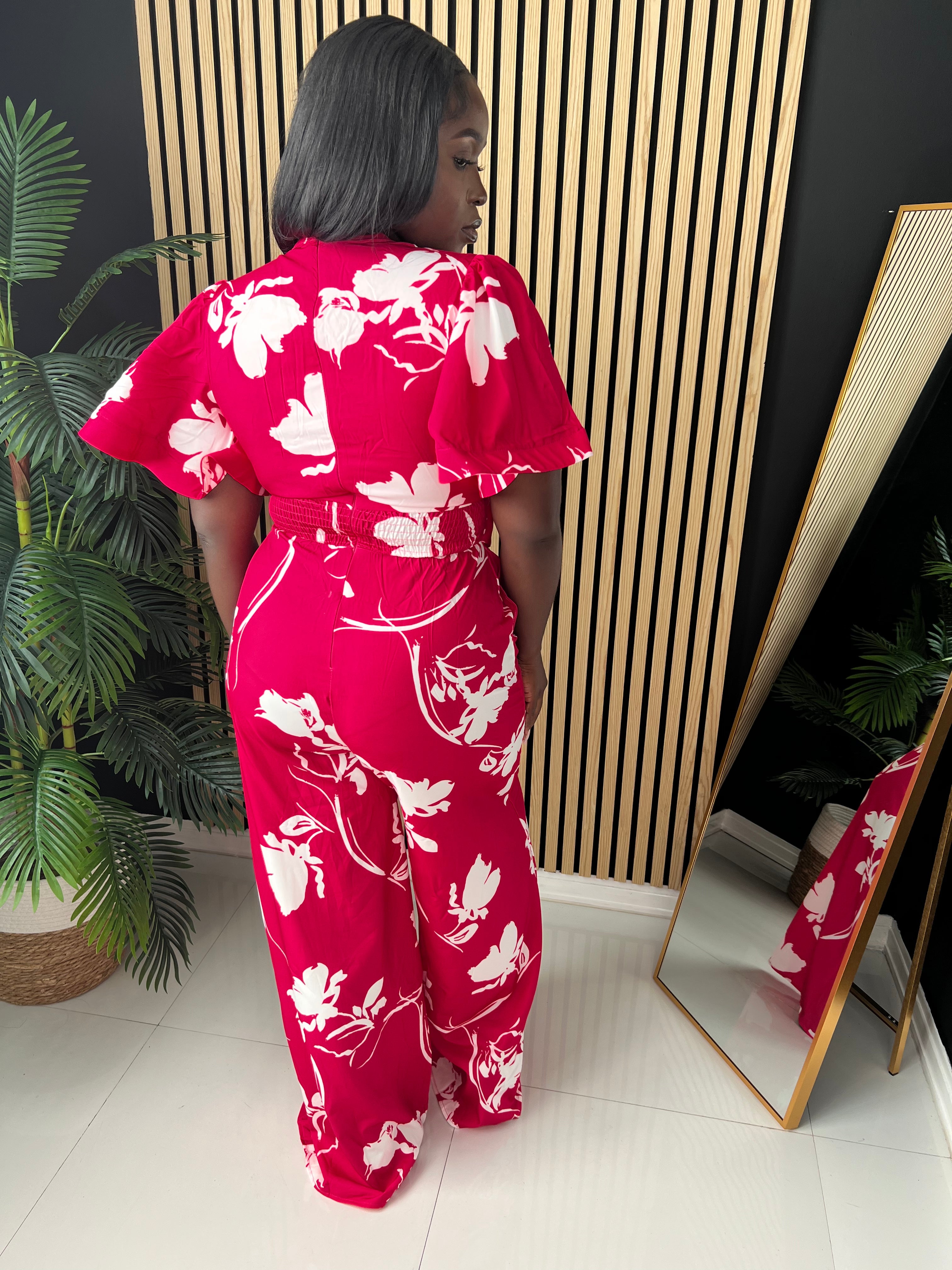 Flower Ruffled Jumpsuit (Magenta)